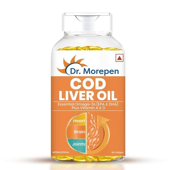 Dr. Morepen COD Liver Oil Capsules | Finest Natural Omega 3, EPA & DHA | Pack of 100 Softgels