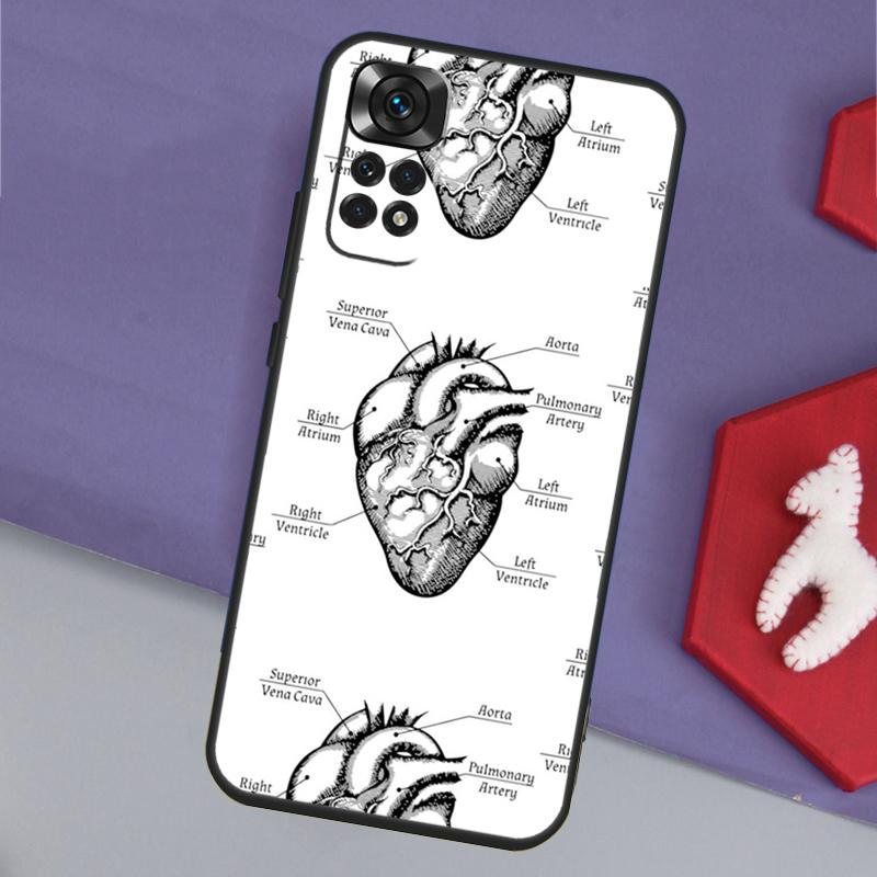 Vintage Anatomical Heart Brain Phone Case For Xiaomi Redmi Note 12 12S 11 11S 10 10S 9 9S 8 Pro Redmi 12 9C 10C 12C Cover