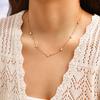 7 Heart-shaped White Zircon Necklace for Women,Gold Plated Stainless Steel Flat Rolo Chain Choker Necklaces,Fashion Jewelry Gift