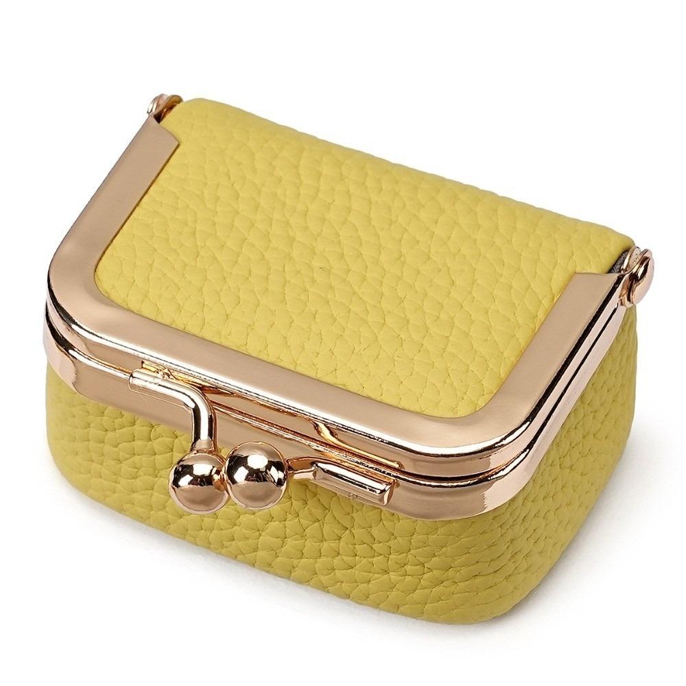 Solid Color Kiss Lock Coin Purse Genuine Leather Small Item Bag Leather Jewelry Bag  Earrings