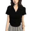 Women's Slim-Fit Irregular Polo Collar Summer T-Shirt - Korean College Style