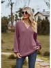 2023 European & American Solid Color V-Neck Splicing Long-Sleeve Loose T-Shirt for Women