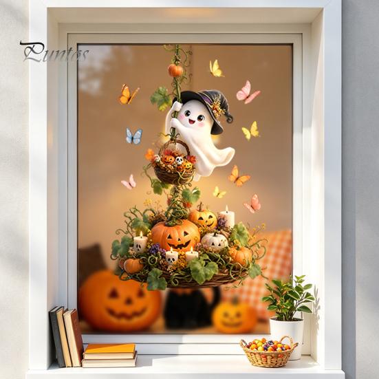 Seasonal Room Accents Halloween Window Static Sticker, Ghost Castle Black Cat Print Decals, Cartoon Patterns Waterproof PVC Cling for Home Holiday