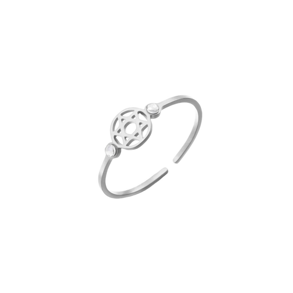 Hollow Star Of David Open Ring With Star Shaped Diamond Accents Fashion Versatile Elegant Jewelry Accessory
