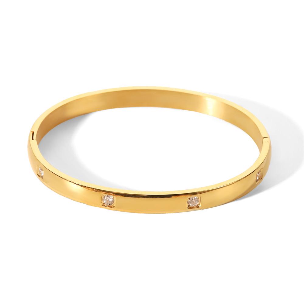 18K Gold & Zircon Women's Titanium Steel Bangle Bracelet - Versatile and Fashionable Jewelry