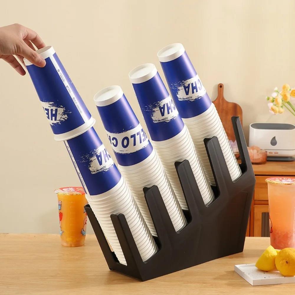 Kitchen Counter Paper Cup Stand 2/4 Grids Plastic Disposable Cup Holder Black Space Saving Storage Rack Cup Holders 5