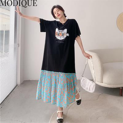 MODIQUE Summer Plus Size New Dress Shirt Women Loose Chiffon Floral Cotton Linen Spliced Dress Casual Female Dresses O-Neck Short Sleeve