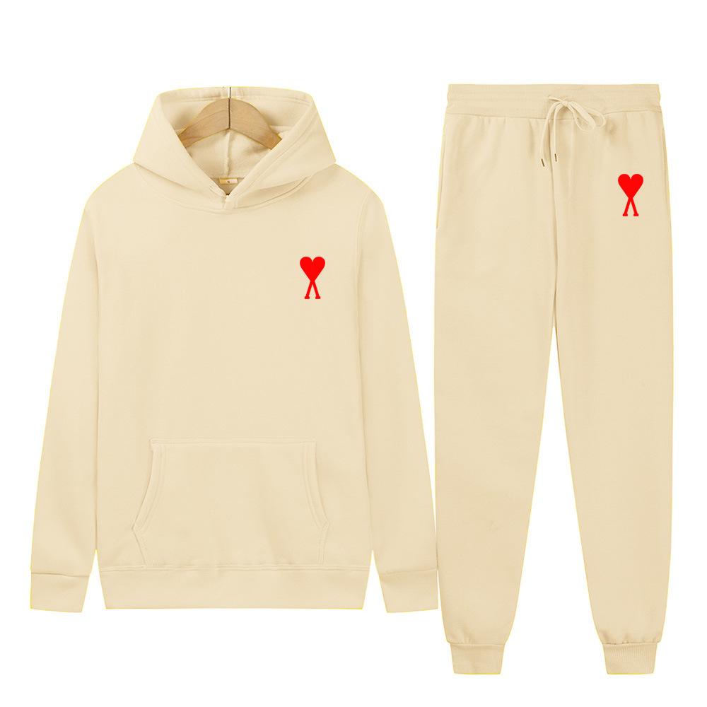 Spring Tide Brand Aml Classic Big Love Printing Men and Women the Same Couple Hooded Sweater Set