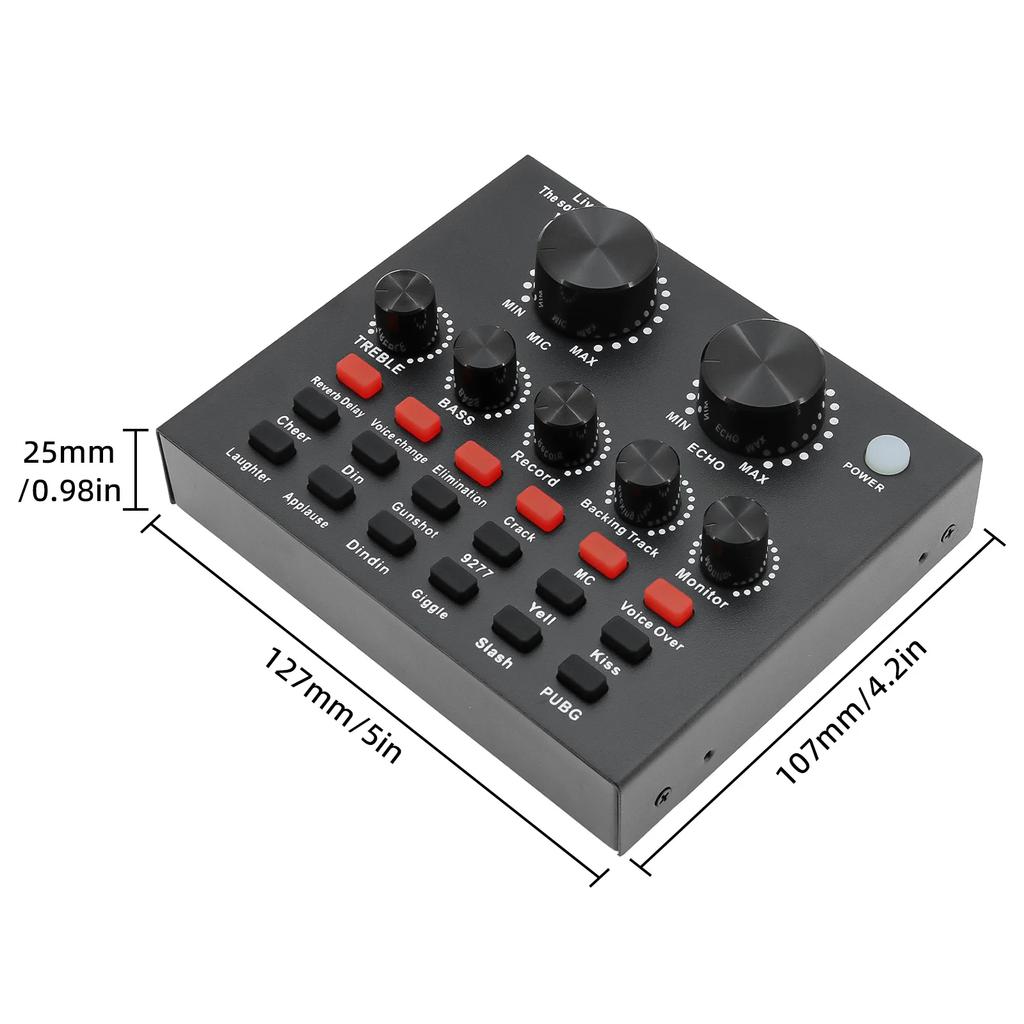 V8 Audio Sound Card USB Plug DJ Equipment Sound Cards Audio Mixer For Phone Computer PC Webcast Live External Karaoke Recording