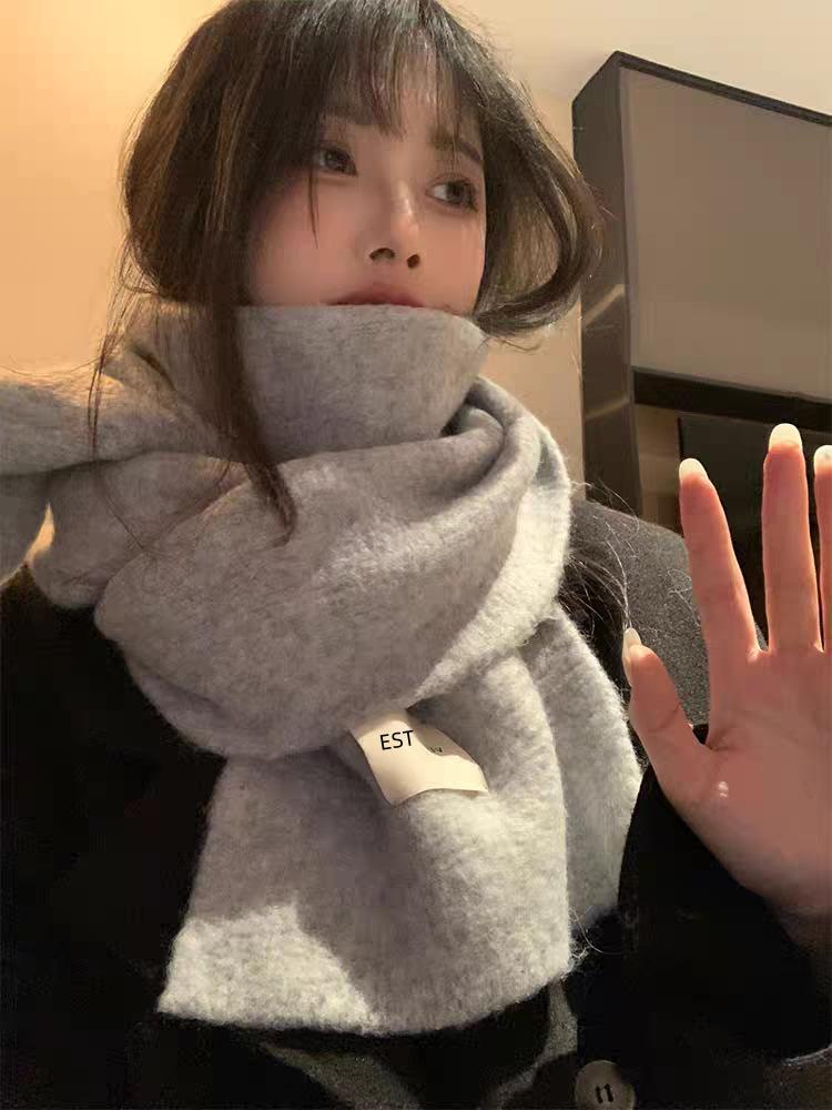 Knitted Scarf Women's Autumn and Winter Plush Scarf Korean Atmosphere New Thickened Warm Cross Wool Scarf