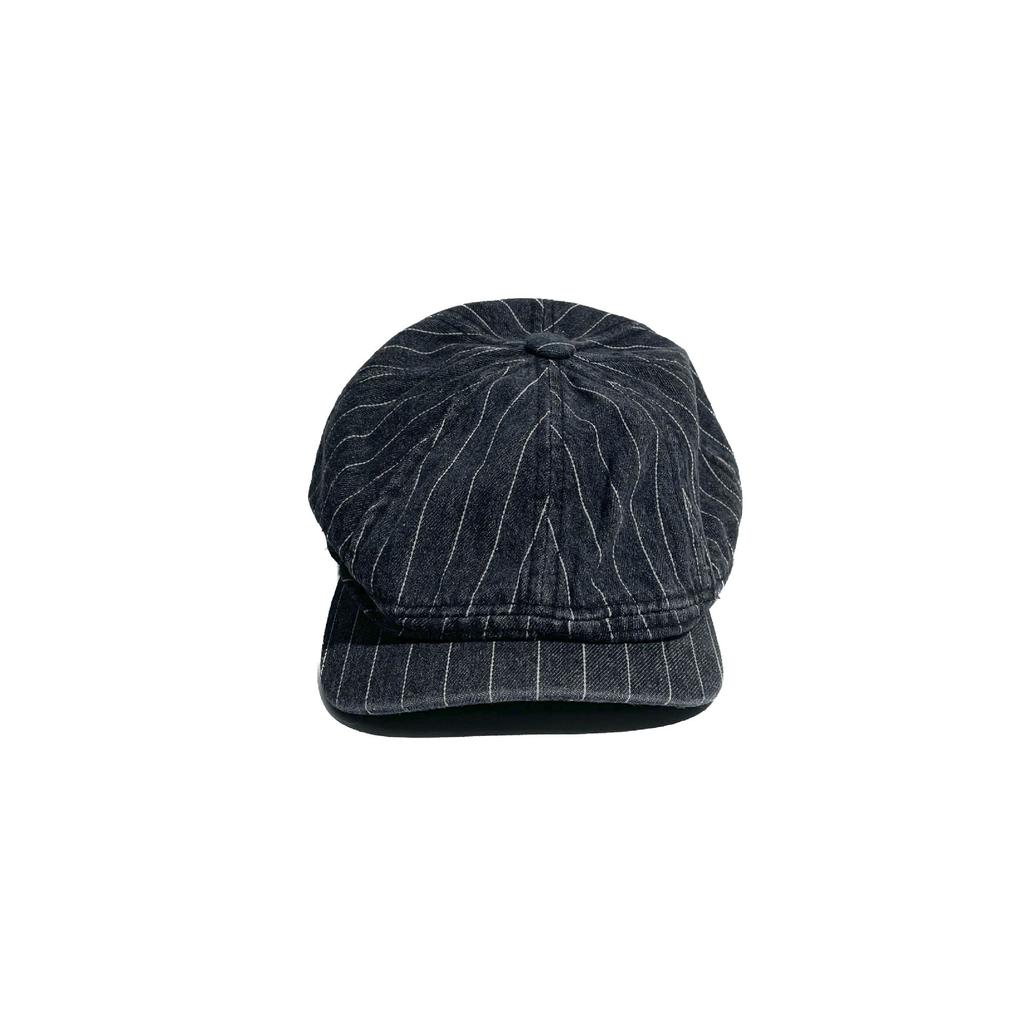 Washed cotton denim, artistic striped, eight-panel newsboy cap, unisex, British-style forward cap