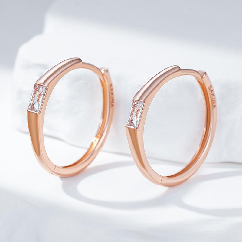 Trendy Rose Gold Color Hoop Earrings For Women Shiny Square Natural Zircon Accessories Vintage Bride Wedding Jewelry