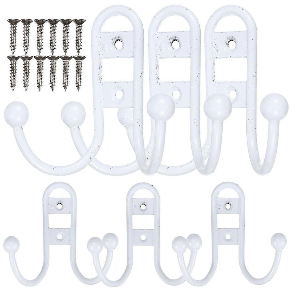 Bathroom Wall Hooks Iron Vintage Hooks for Clothes Hanging 6Pcs White Less