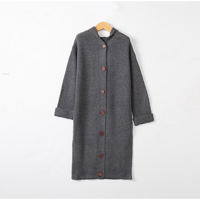 

Зимний женский кардиган большого размера, женский свитер с капюшоном, свободная вязка, длинное женское пальто XL серый