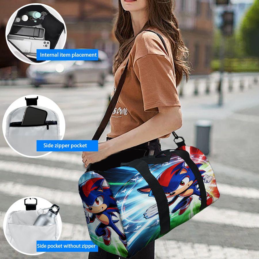 Blue Cartoon Speed Character Duffel Bag, Large Sports Gym Bag with Multi Pockets, Travel Weekender Bag for Men