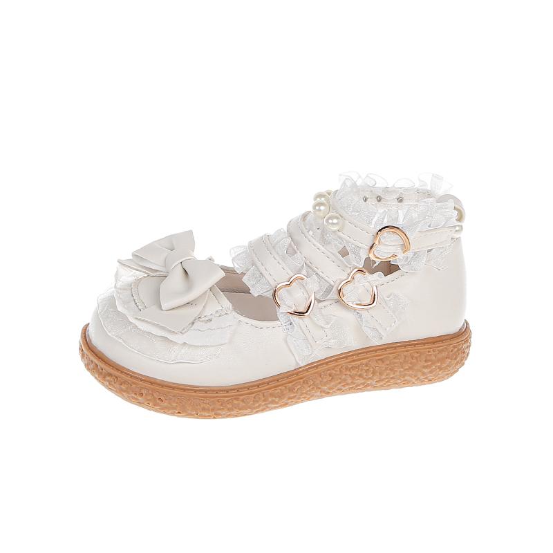 

Туфли принцессы для детей в стиле Лолиты, милые туфли из кожи для девочек, модные повседневные детские универсальные туфли с кружевом, весна-осень, мягкая подошва 23 бежевый