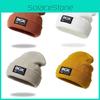 Knitted Hat For Adults With Alphabet Patch Windproof Warm Winter Headgear For Outdoor Skiing