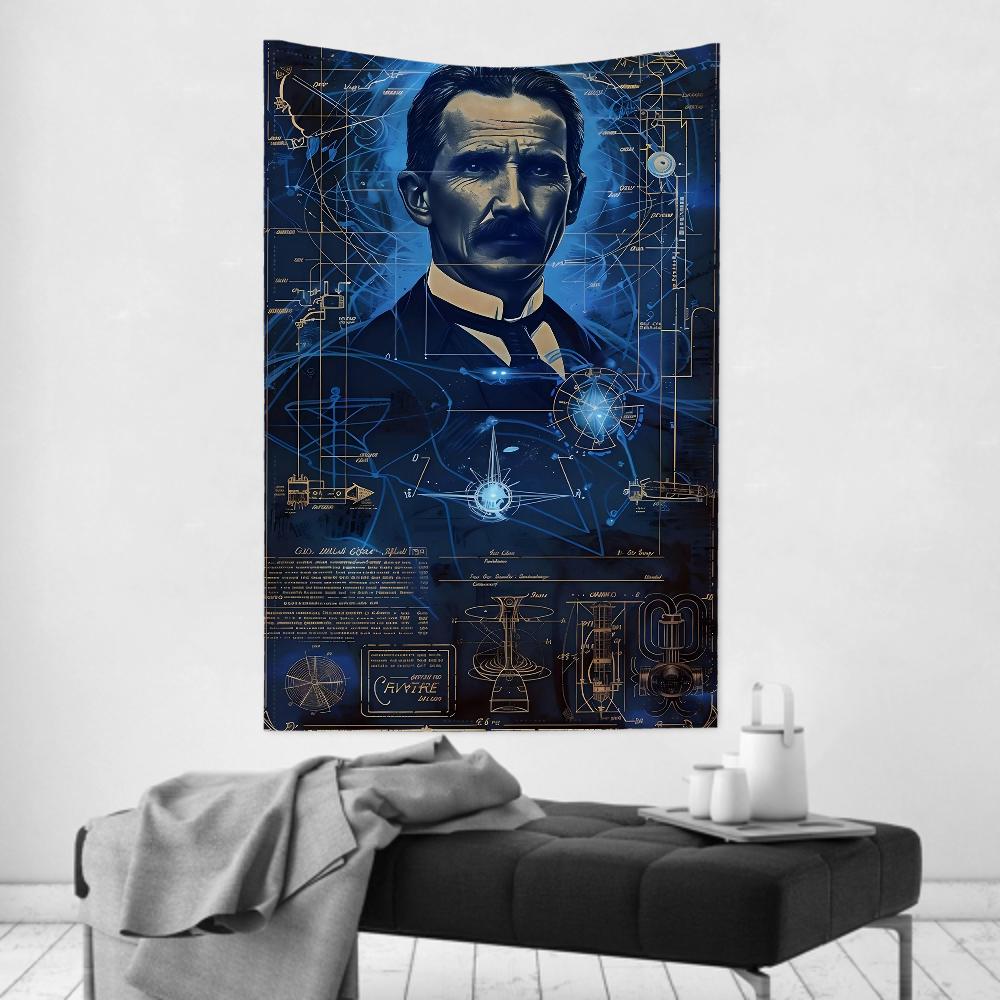 Retro Science Celebrities Nikola Tesla Tapestry Room Decor Wall Cloth Party Hanging Background Room Decor Baby Room