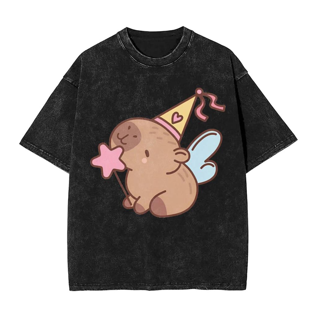 Men Capybara Kawaii T Shirts  Top Tees Vintage Short Sleeve T-Shirt O Neck Leisure Casual Tshirt Dropshipping