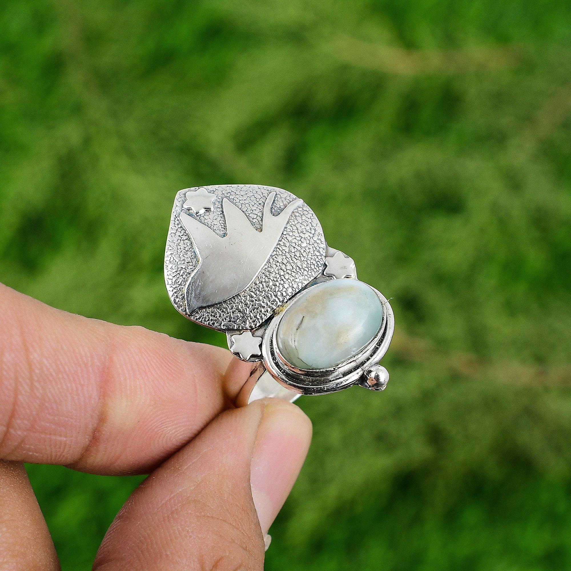 

Gift For Women Promise Bird Adjustable Ring 925 Silver Natural Larimar Gemstone Adjustable