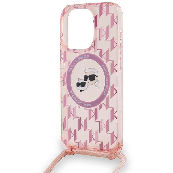 Karl Lagerfeld Klhmp15Lhckcklcp Iphone 15 Pro 6.1 Różowy/Pink Hardcase Iml Crossbody Monogram Karl & Choupette Head Magsafe