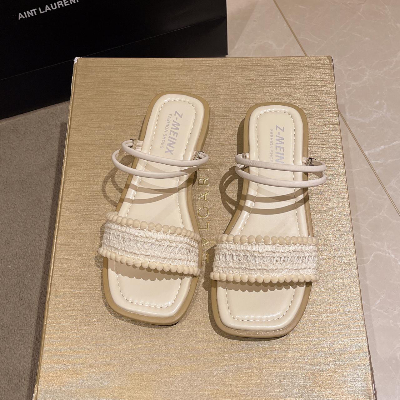 

Fashion Women s Fashion Trend Tassel Shoelaces Are Non Slip, Wear-resistant, Comfortable, Soft Soled Flat Heeled Sandals Women Sandals 35 бежевый