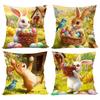 Easter Decoration Throw Pillow Covers Golden Spring Floral Bunny Eggs Holiday Decorative Pillowcases for Sofa Couch Home Decor