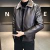 Plush Leather Jacket, Men's Pu Leather Jacket, Autumn and Winter Korean Edition, Lapel Business Jacket