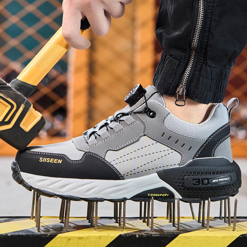 High-quality Work Safety Shoes for Men Rotating Button Work Sneakers Anti-smash Anti Puncture Indestructible Shoes Work Boots