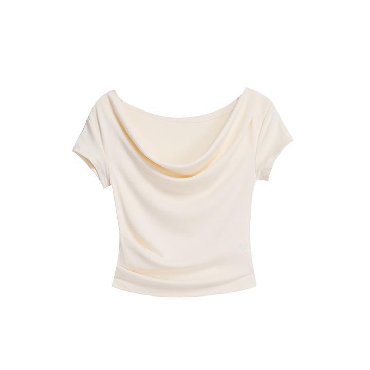 2025 Women's Trendy Slim-Fit One-Shoulder Cowl Neck Short Sleeve Summer Top