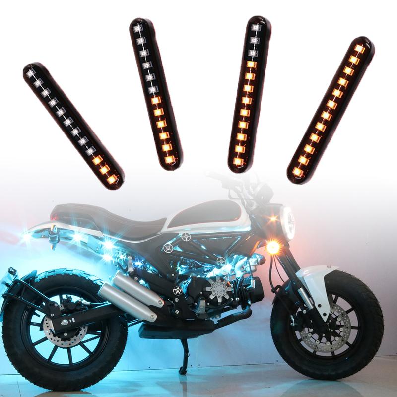 1x Universal Motorcycle Car Turn Signal Lights 12V 12 LED Sequential Flowing Strips Motorcycle Car Amber LED Flasher Light Lamp
