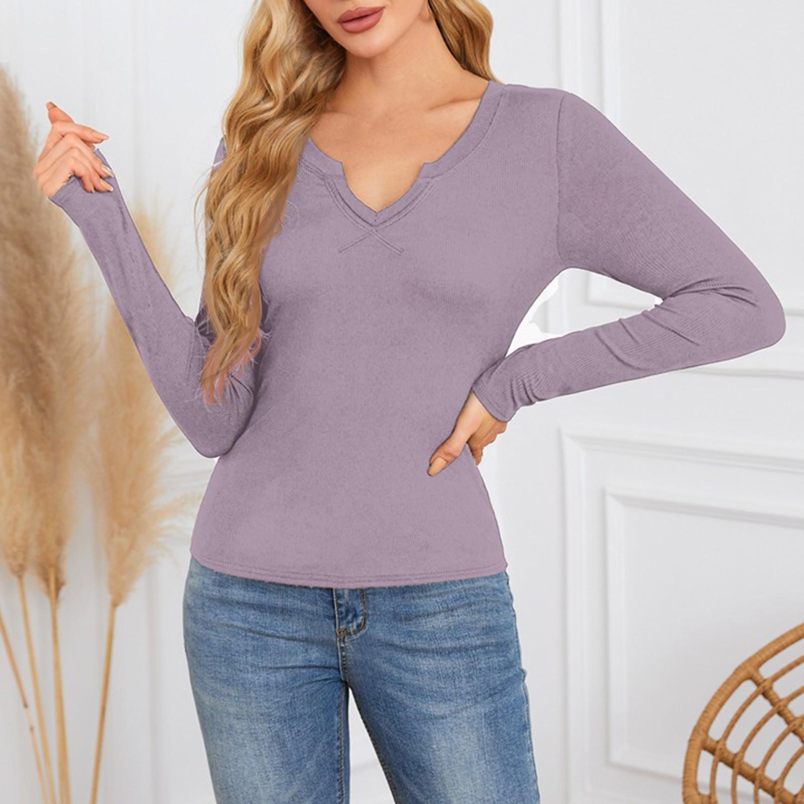 

Женская футболка с глубоким U-образным вырезом и длинными рукавами S