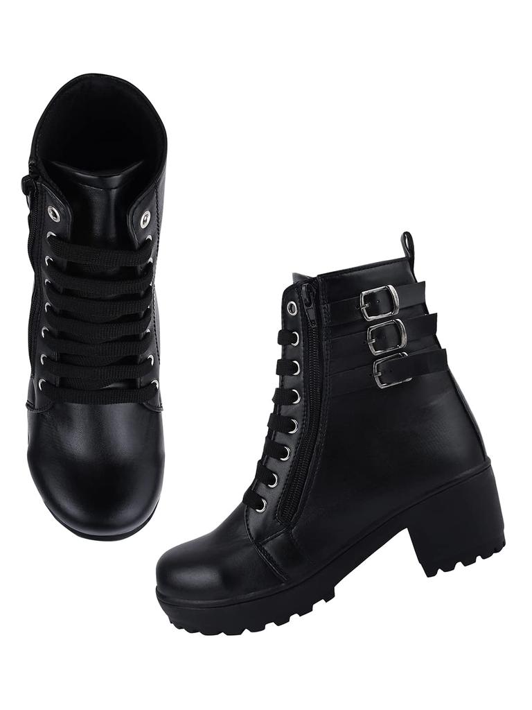 Shoetopia Womens Chunky Heel Short Booties with Non-Slip Sole, Comfortable Trendy Ankle Boots | Soft Cushioned Sole | Casual, Party & Winter Wear