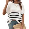 Women's Round Neck Striped Color Block Short Sleeve Sweater