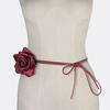 Retro Artistic Satin Waist Chain DIY Waist Braided Tie Rose Flower Rope Belts  For Women Lady Girl