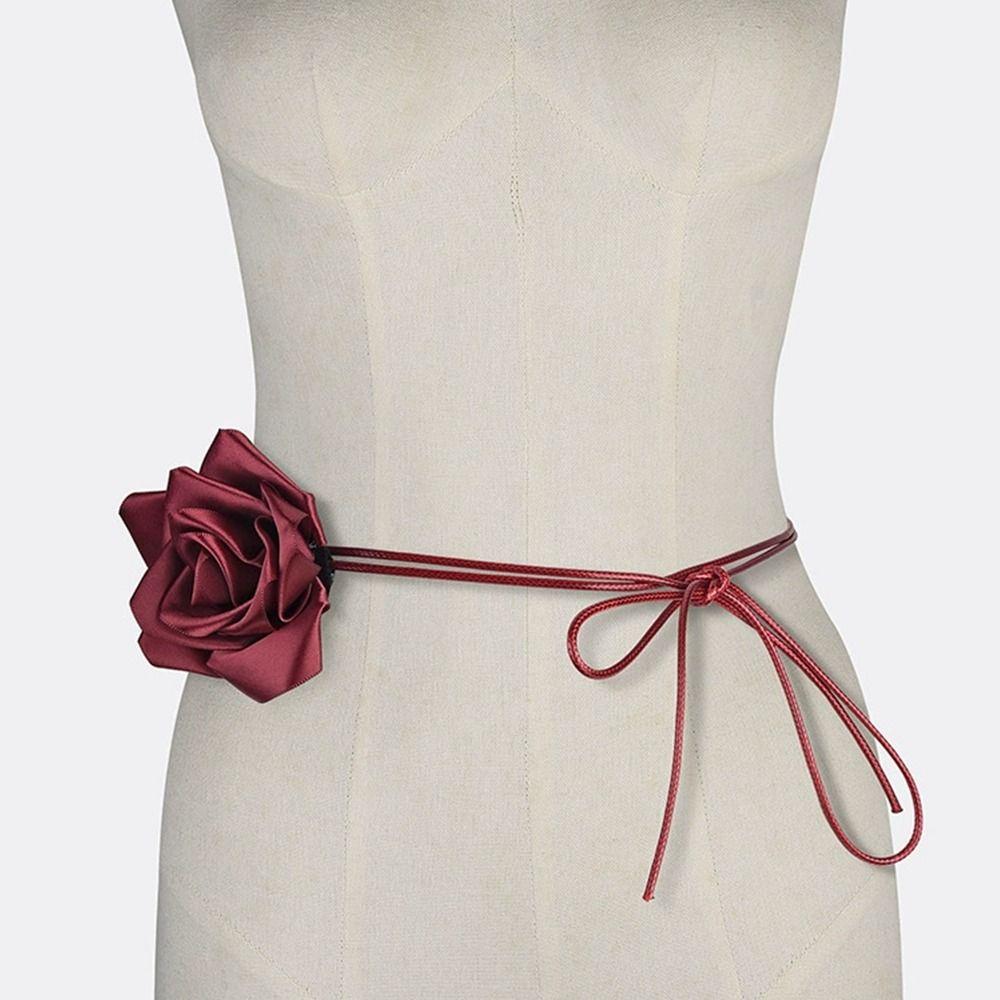 Decorative Rose Flower Rope Belts DIY Woven Waistband Strap Fabric Belt  For Women Lady Girl