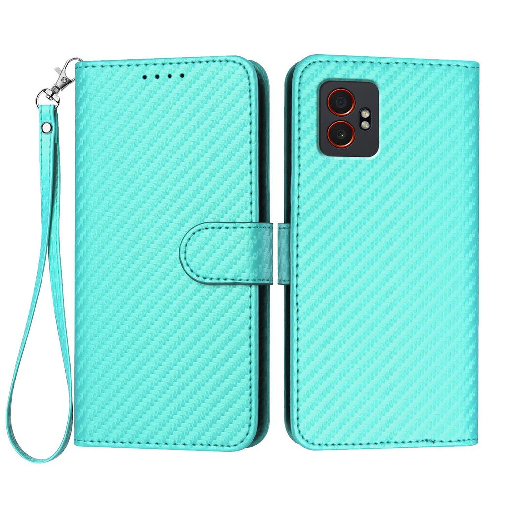 For Samsung Galaxy XCover7 Pro Wallet Case with Strap Carbon Fiber Texture Leather Mobile Cover