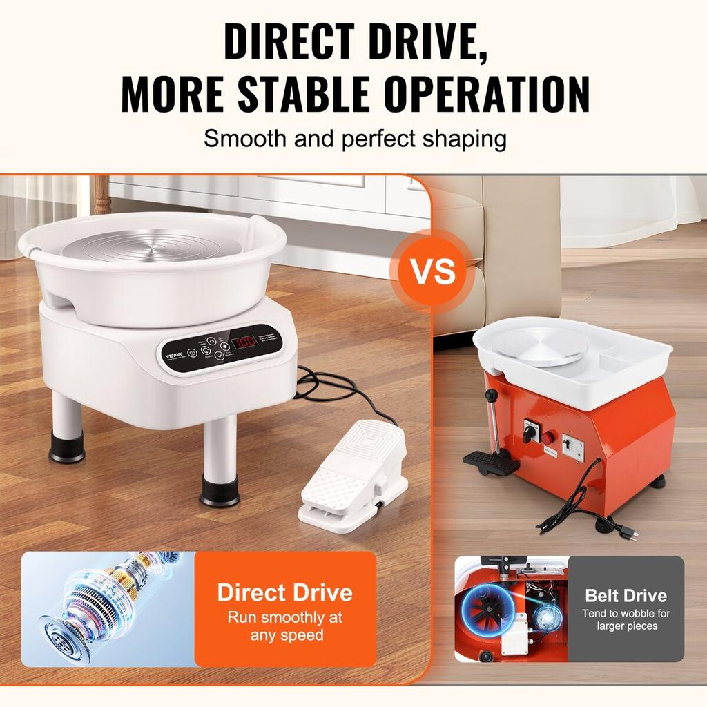 Pottery Wheel 11in Ceramic Wheel Foot Pedal Touch Screen 450W 3 Legs White