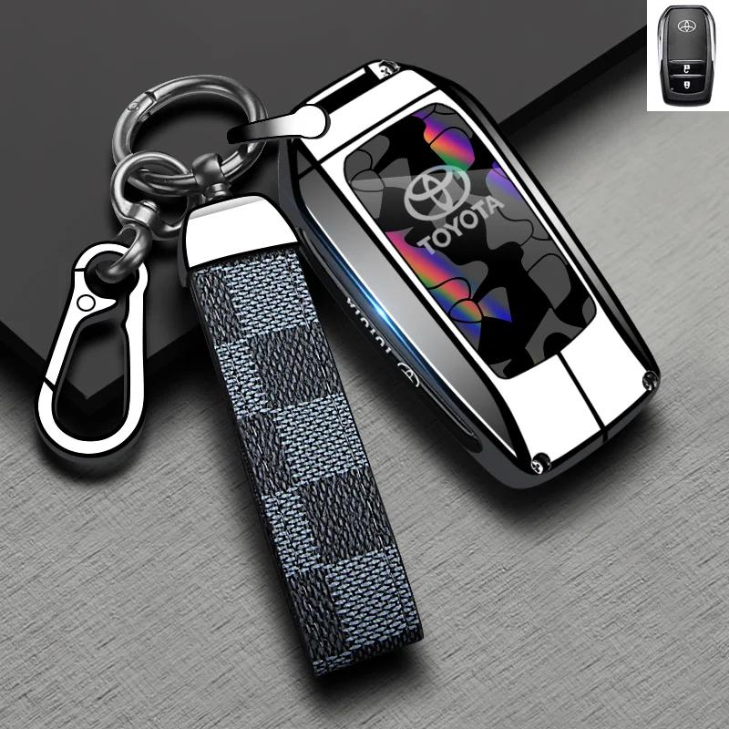 Handmade Cowhide Genuine Leather Key Case for TOYOTA Camry Hanlanda Car Key Protection Sleeve with Keychain - Protective Shell