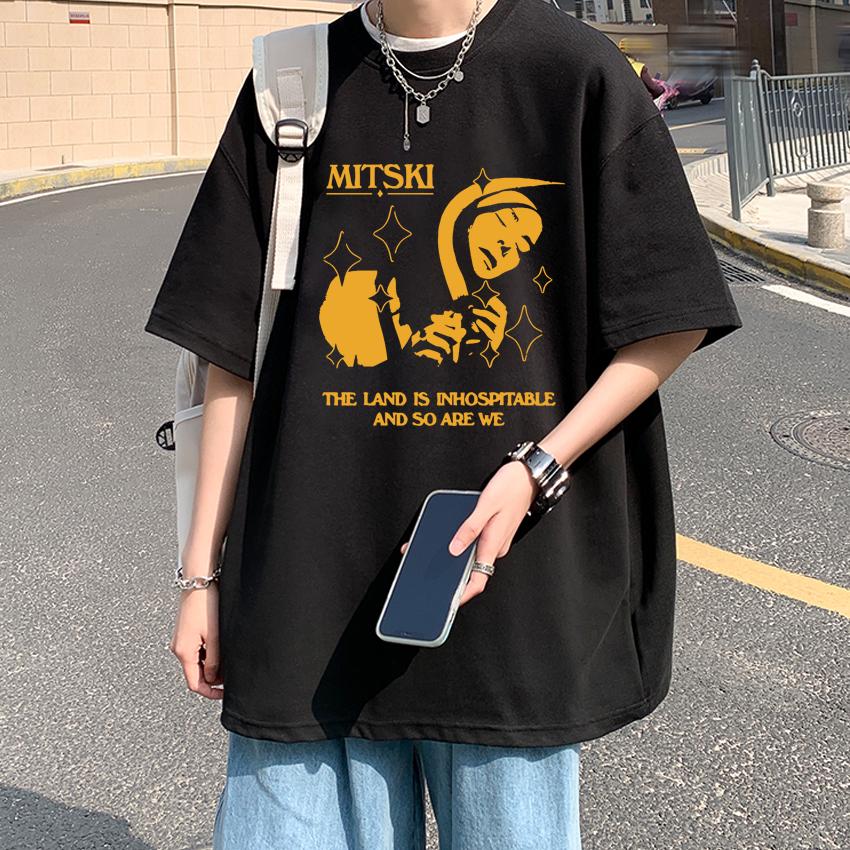 Fashion The Land Is Inhospitable Print short sleeve T-shirts Unisex Mitski New Album T shirt Men Women summer 100% Cotton Tops