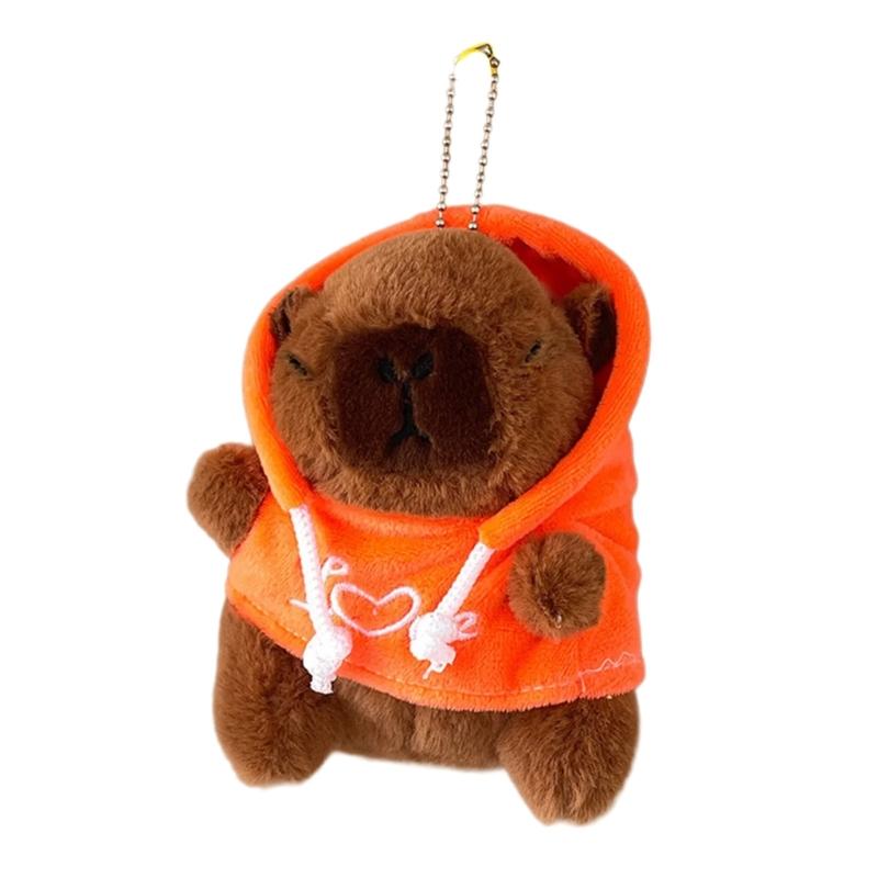 Sweet Plush Hoodies Capybara Keychain Pendant Lovely Hangings Decorations Keyring Charm for Purse Bag Backpack Handbag