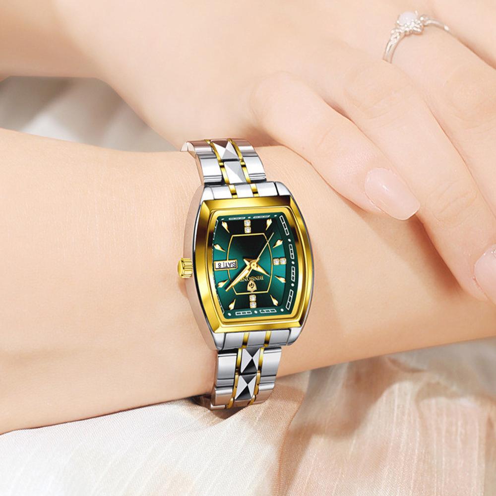 Leichter Luxus Neue Damen Herrenuhr Business Stahlband Wasserdicht Kalender Damen Mode Quarz Armbanduhren Geschenk