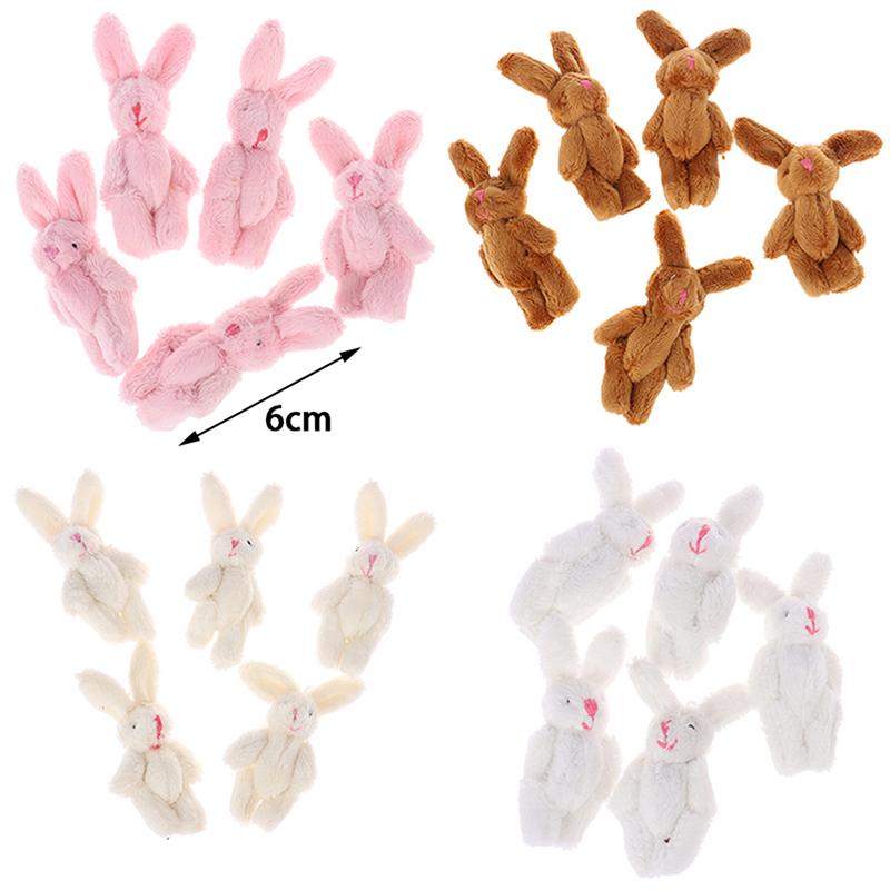 5 pezzi 6 cm mini ciondolo coniglio congiunto coniglietto di peluche per bambola giocattolo bouquet portachiavi