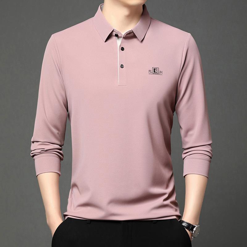 Long-Sleeved Polo Shirt Men'S Simple Casual Bottom Lapel Printed T-Shirt Bottom Shirt