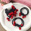 5pcs Hair Band Festive Big Red Four Beads Head Rope Knot Elastic Band Thick Hair Ring Student Simple Elastic Band Head Rope