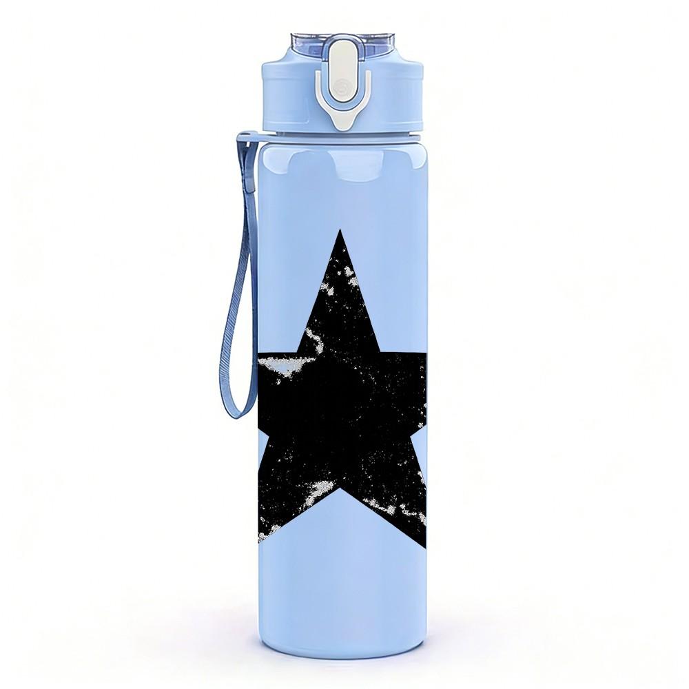 1PC Black Grunge Star Line Art Print 750ml Color Plastic Sports Water Bottle Leakproof Flip Straw Lid Suitable for Sports Office Home Use