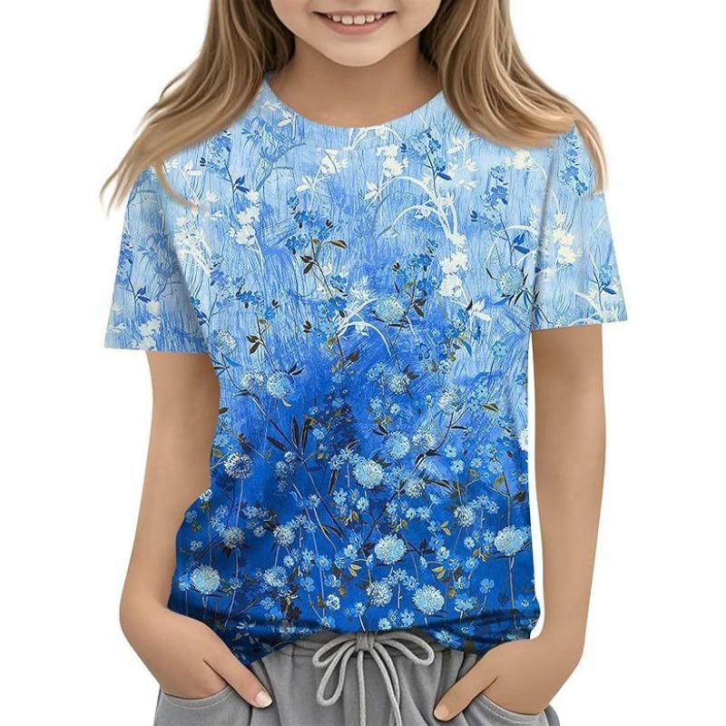 Children's Casual Versatile Pattern Children's Women's Short Sleeved Round Neck T-shirt