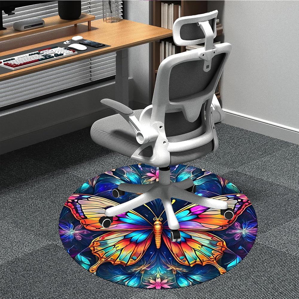 

1pc Butterfly Print Chair Carpet for Office Non-Slip, Machine Washable Rug for Office, Room - Polyester, Machine Made yy251029244 80cm by 80cm