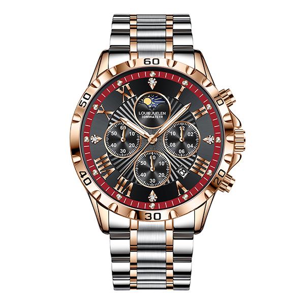 LOUIE JUELEN  45MM Men's Business Coin Alloy Case Wristwatch Pointer Simple Multi-Function Luminous Waterproof Quartz Watch