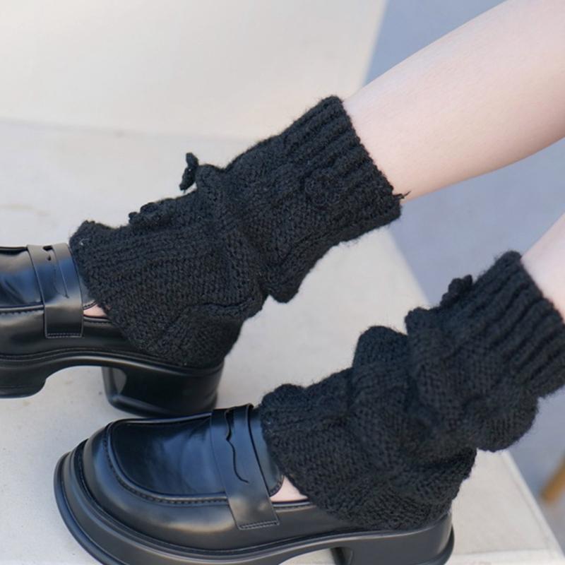 Damen Japanischer Stil JK Häkelstrick Kurze Beinwärmer Socken Einfarbige Süße 3D Florale Lockere Beinabdeckungen Stiefelmanschetten